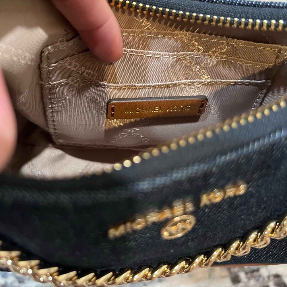 Michael Kors Jet Set Small Chain Denim Pochette Blue and Brown Shoulder Bag - Picture 8 of 11